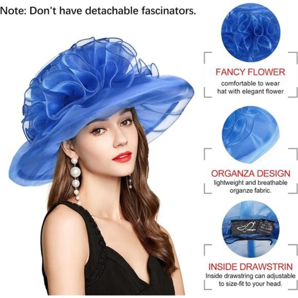 Derby Hats for Women, Classy Organza Sun Hat, Blue main image 6